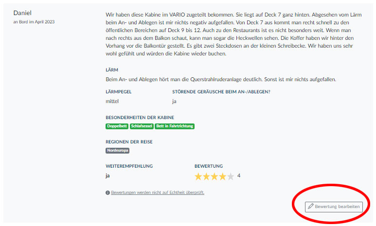 Beispiel Übersicht eigene Bewertungen