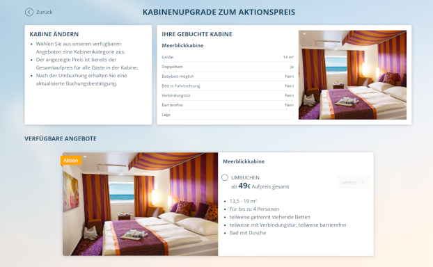 AIDA Kabinen Upgrade - Angebot Upgrade auf Meerblick