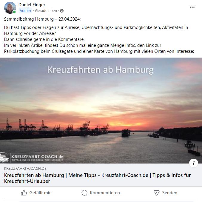 Facebook Gruppe erstellen - Muster Sammelbeitrag für Hamburg