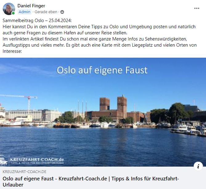 Facebook Gruppe erstellen - Muster Sammelbeitrag für Oslo