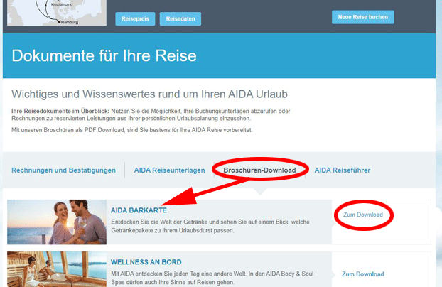 AIDA Barkarte Download im myAIDA Kundenbereich