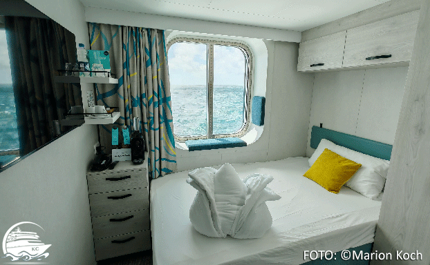 Blick in eine Einzelkabine Außen auf MS 7 Mein Schiff 7 Einzelkabine - Blick in eine Einzelkabine Außen auf MS 7