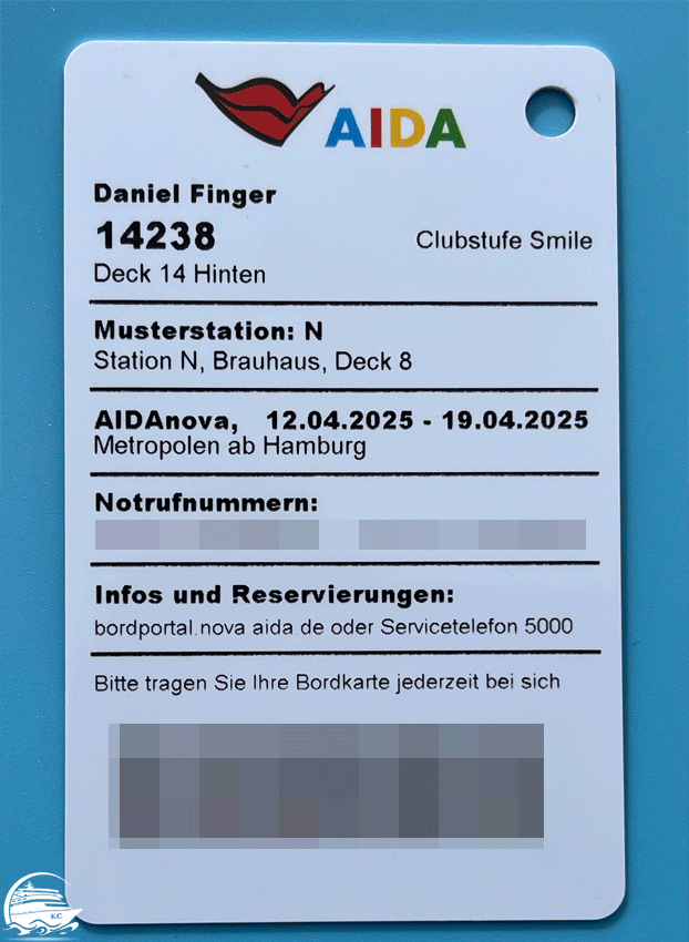 Bordkarte Vorderansicht