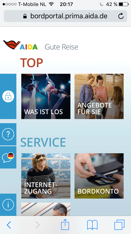 Screenshot myAIDA Bordportal auf dem Handy