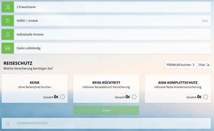 AIDA - Neues Buchungssystem - Schritt 5 - Reiseschutz