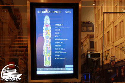 AIDAnova - Orientierung an Bord Monitor mit dem Schiffsgrundriss (Deckplan)