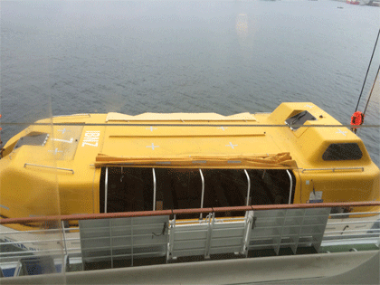 Rettungsboot wird zu Wasser gelassen