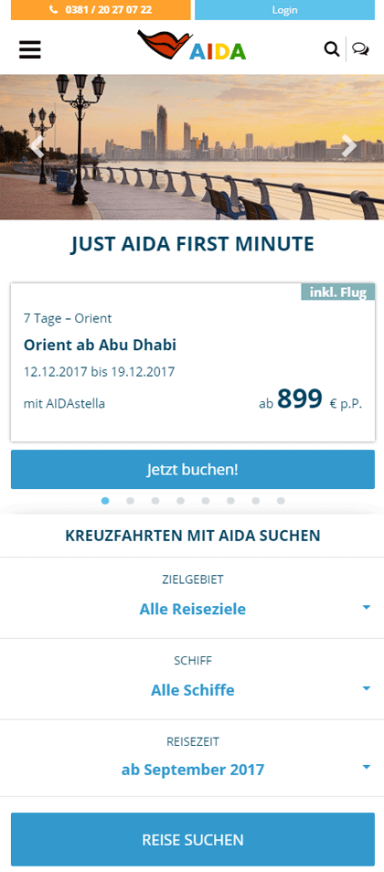 Neue AIDA Homepage -Kleine Darstellung