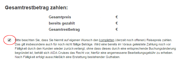 Screenshot Haken setzen bei Restbetrag zahlen